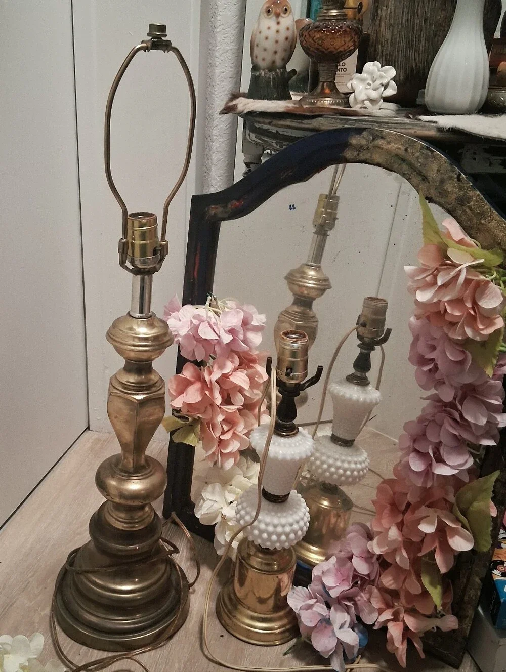 Premium Vintage Lamp Bundle Brass + Hobnail Milk Glass Retro 70s Boho Home Decor